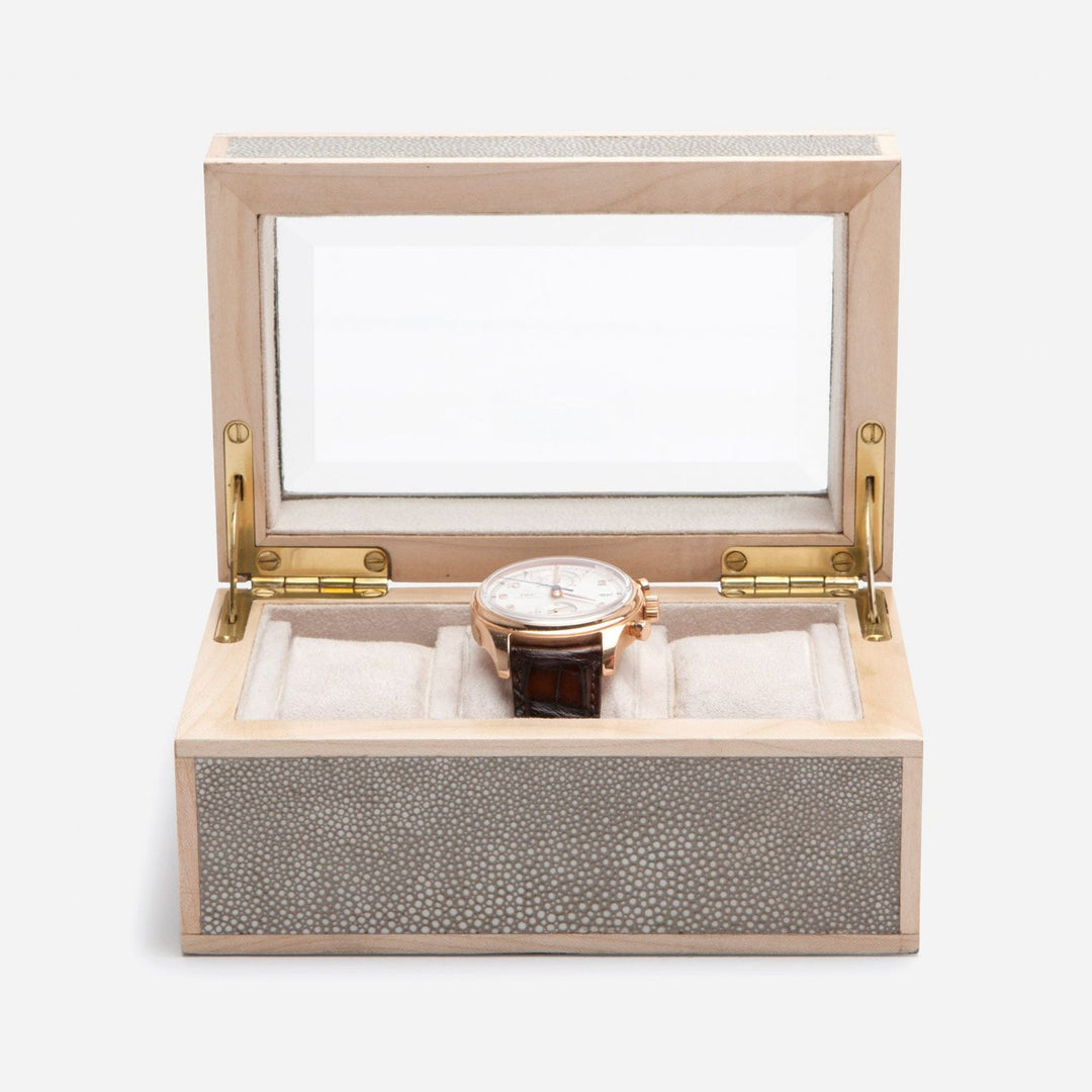 Elmbridge, Sand, 3-Watch Box, Realistic Faux Shagreen/Glass