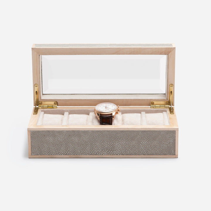 Elmbridge, Sand, 5-Watch Box, Realistic Faux Shagreen/Glass