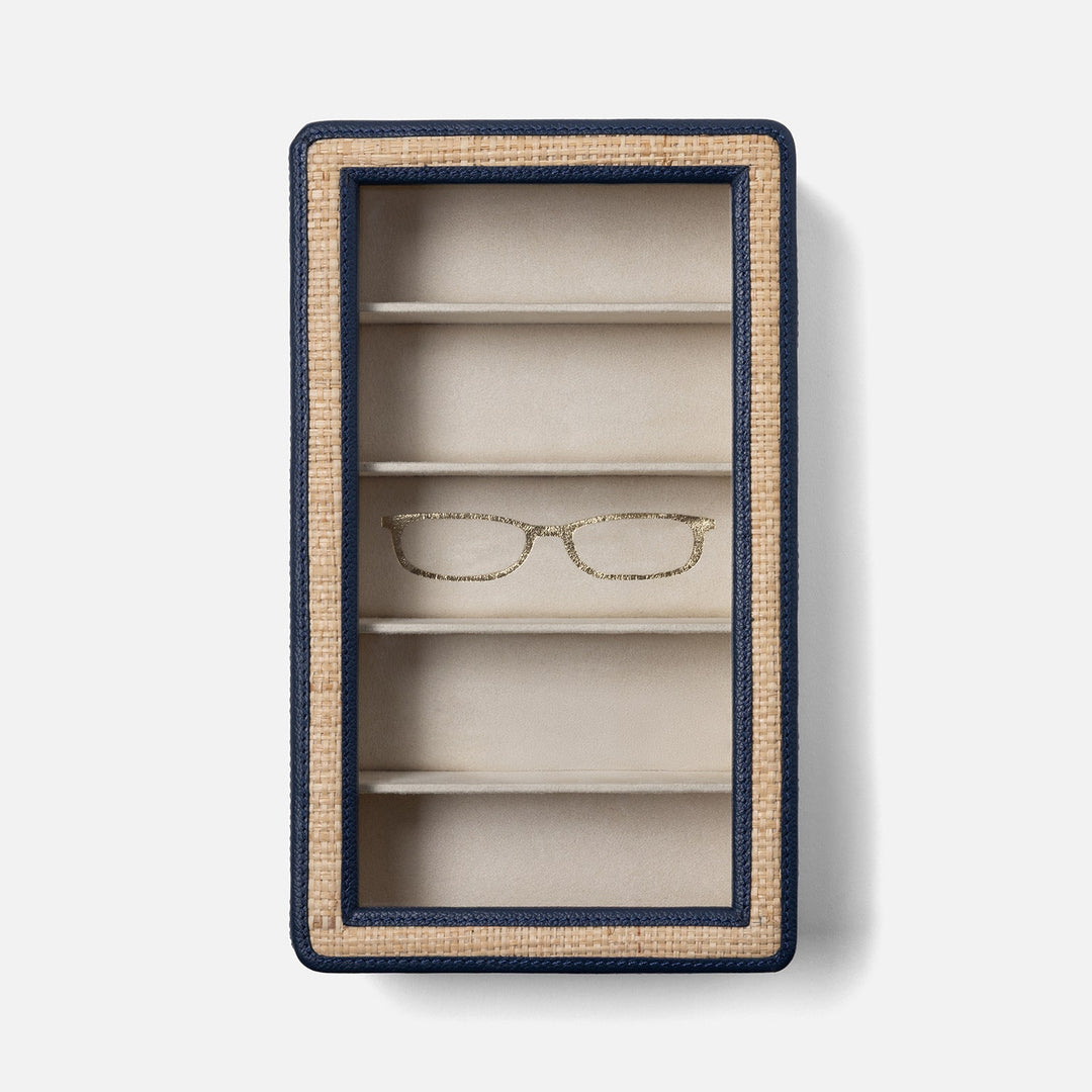 Hanford Natural/Navy, Eyewear Organizer Case, Raffia/Leather