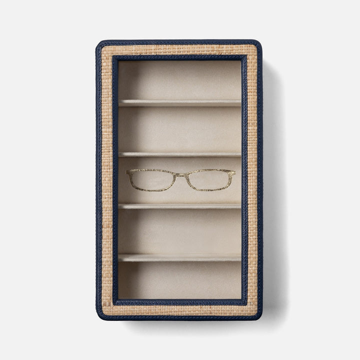 Hanford Natural/Navy, Eyewear Organizer Case, Raffia/Leather