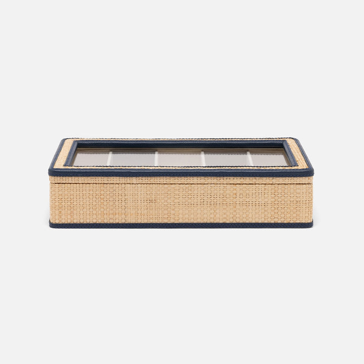 Hanford Natural/Navy, Eyewear Organizer Case, Raffia/Leather