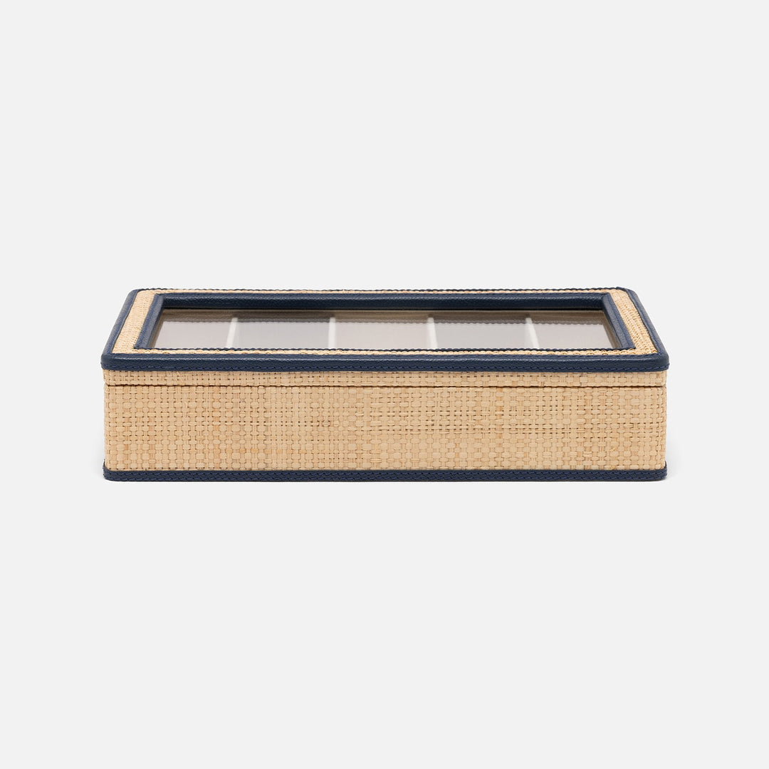 Hanford Natural/Navy, Eyewear Organizer Case, Raffia/Leather