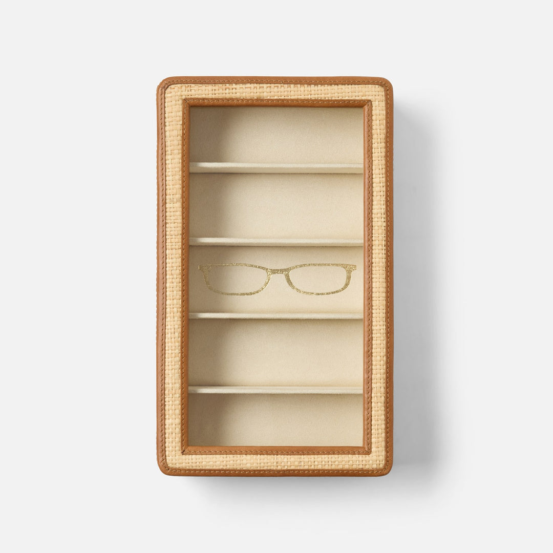 Hanford Natural/Saddle, Eyewear Organizer Case, Raffia/Leather