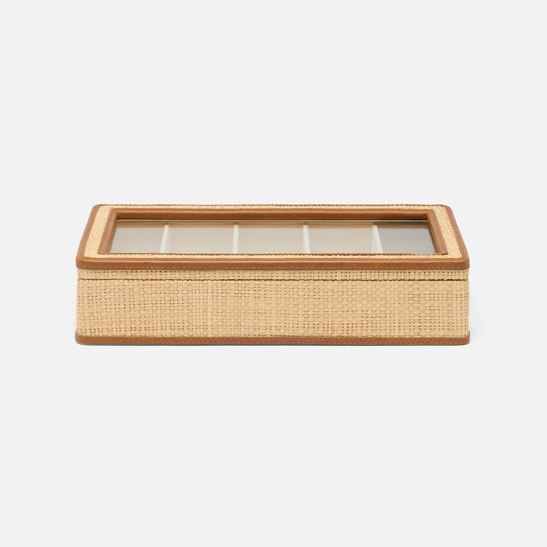 Hanford Natural/Saddle, Eyewear Organizer Case, Raffia/Leather