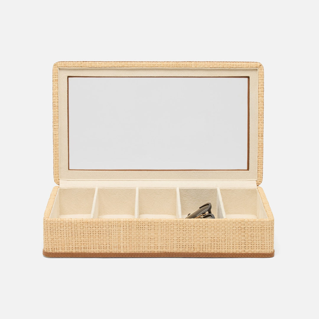 Hanford Natural/Saddle, Eyewear Organizer Case, Raffia/Leather