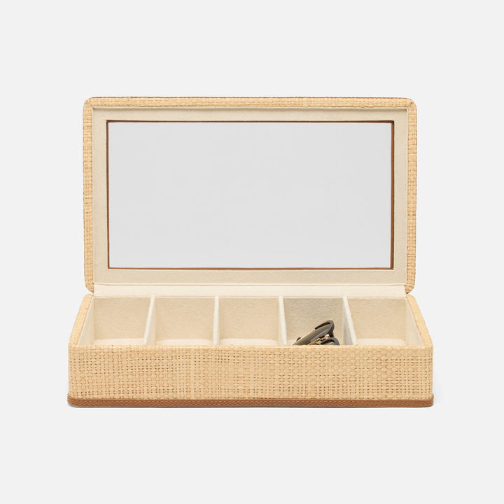 Hanford Natural/Saddle, Eyewear Organizer Case, Raffia/Leather