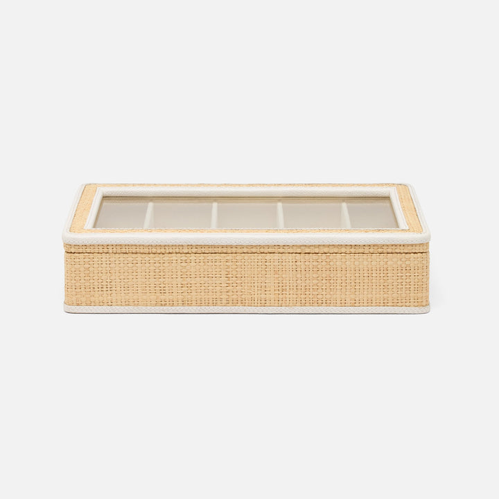 Hanford Natural/White, Eyewear Organizer Case, Raffia/Leather