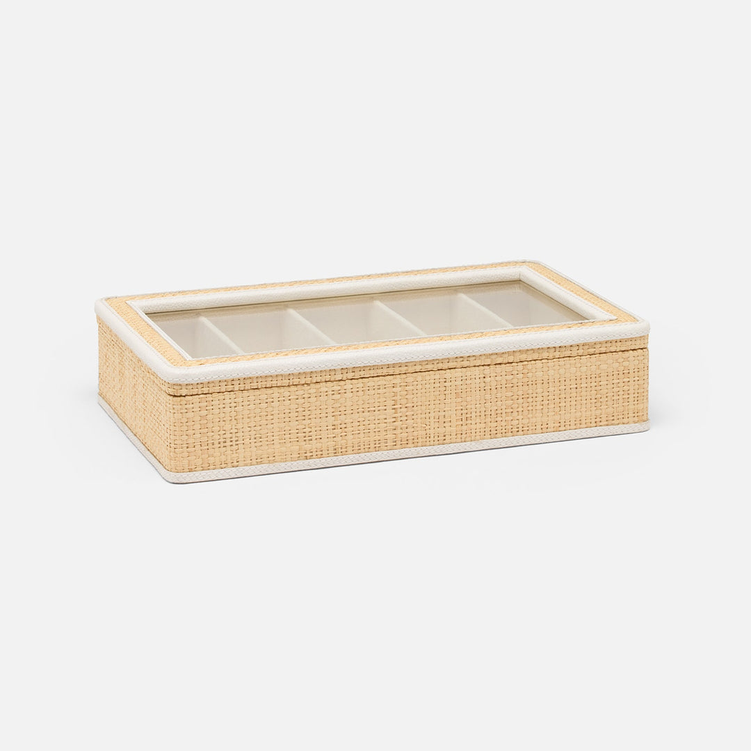 Hanford Natural/White, Eyewear Organizer Case, Raffia/Leather