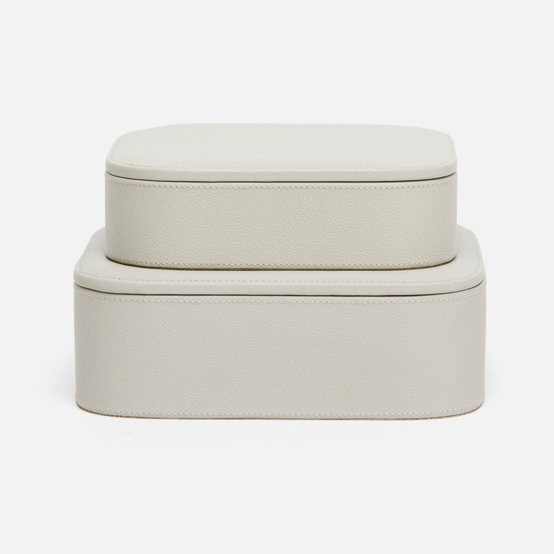 Dozza, Light Gray, Accent Boxes, Full-Grain Leather, S/2