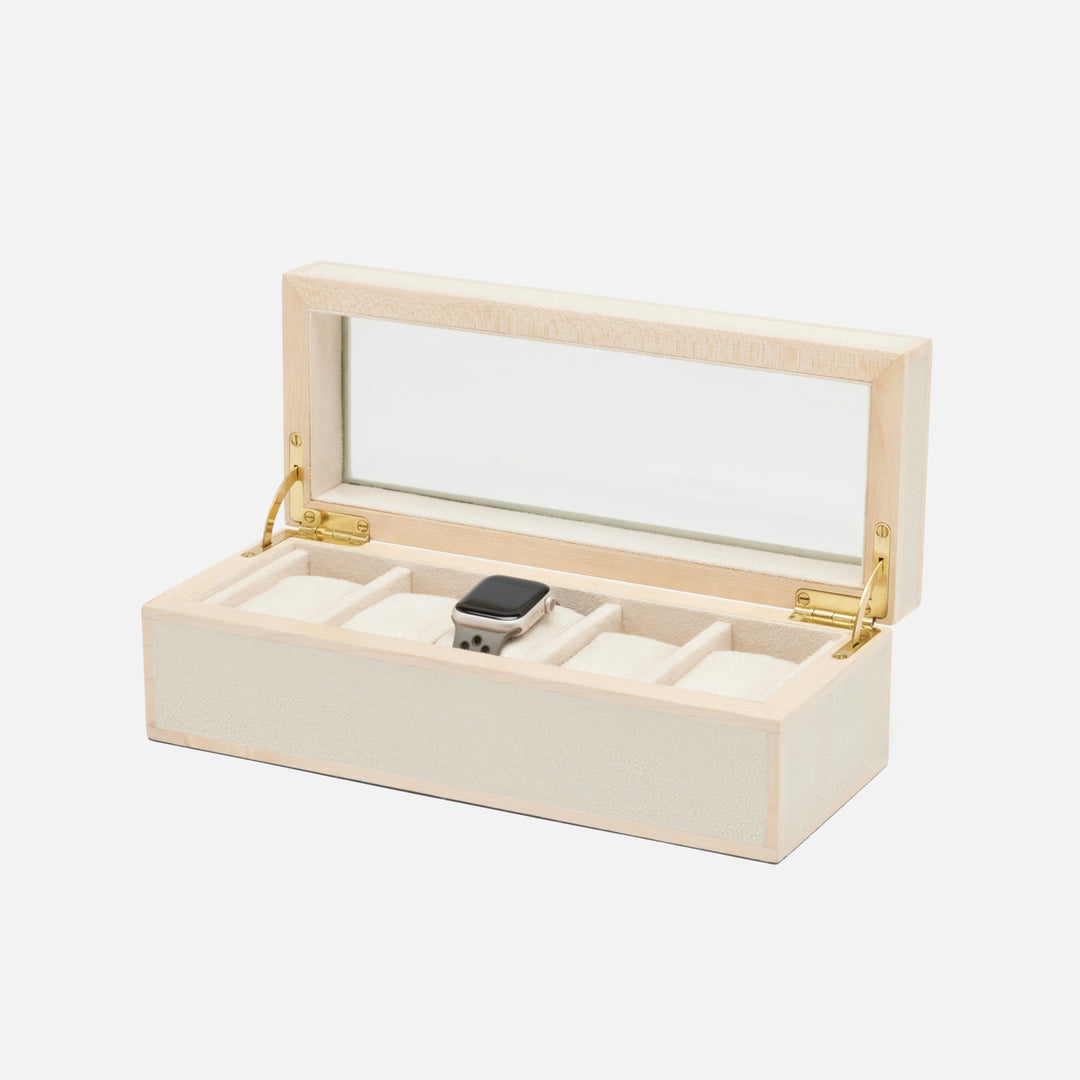 Elmbridge, Blanc Br/Sycamore, 5-Watch Box, Realistic Faux Shagreen/Glass