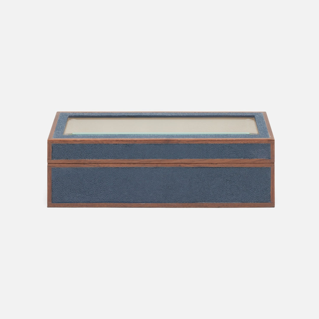 Elmbridge, Navy/Walnut , 5-Watch Box, Realistic Faux Shagreen/Glass