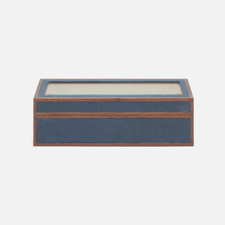 Elmbridge, Navy/Walnut , 5-Watch Box, Realistic Faux Shagreen/Glass