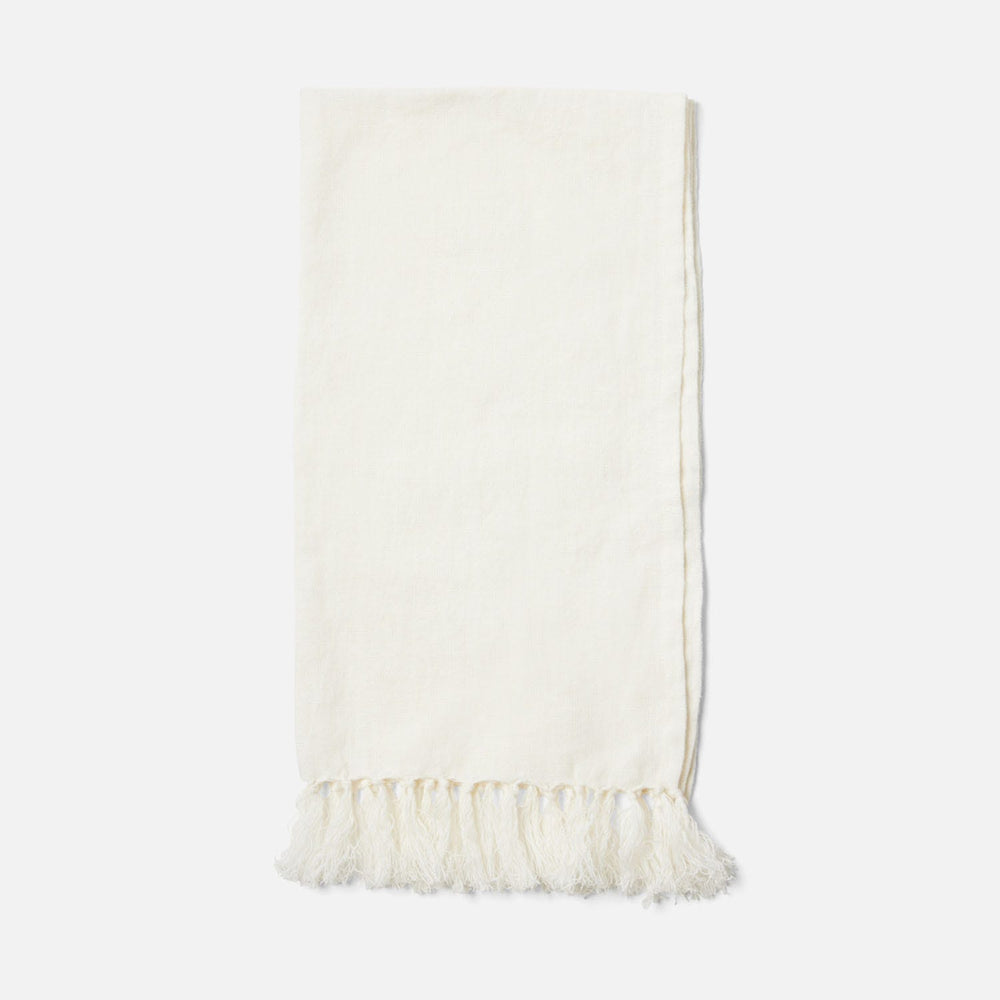 Chania, White, Guest Towel With Fringe, 100% Linen, 180 Gsm, Pack/3