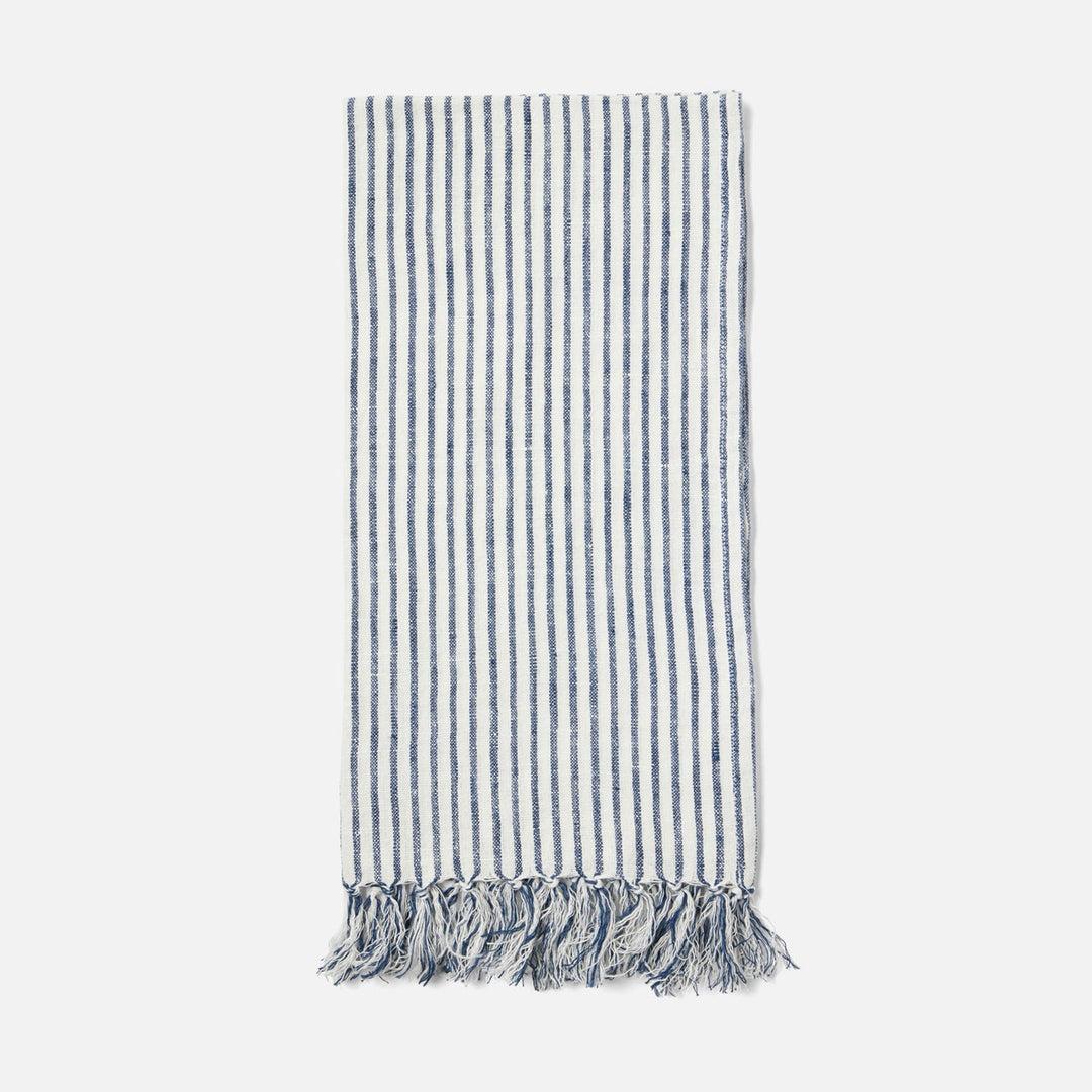 Nicosia, White/Blue, Guest Towel With Fringe, 100% Linen, 180 Gsm, Pack/3