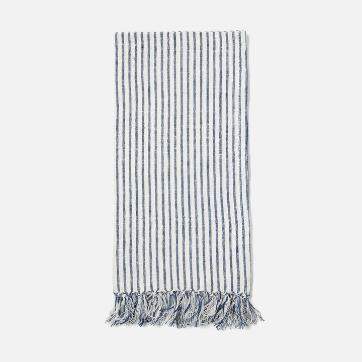 Nicosia, White/Blue, Guest Towel With Fringe, 100% Linen, 180 Gsm, Pack/3