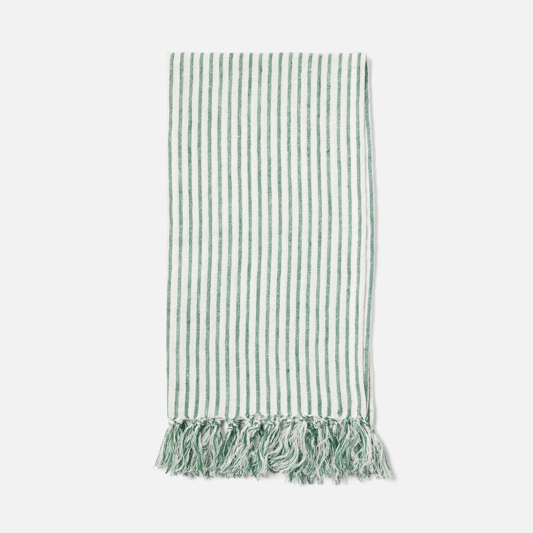 Nicosia, White/Green, Guest Towel With Fringe, 100% Linen, 180 Gsm, Pack/3