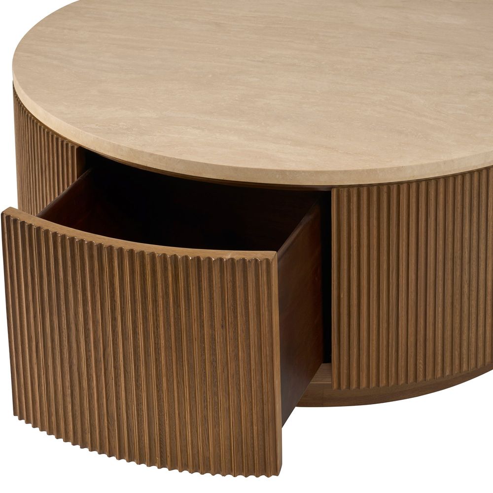 Coffee Tables Fluted Travertine Drum Cocktail