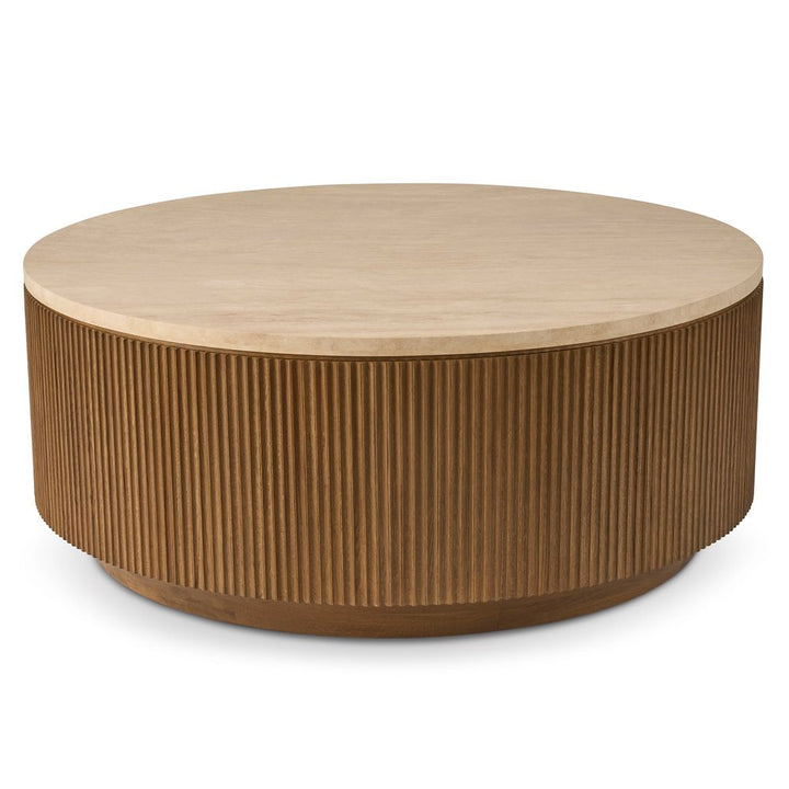 Coffee Tables Fluted Travertine Drum Cocktail