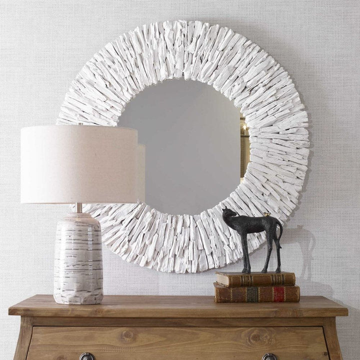 Uttermost Teak Branch White Round Mirror-Uttermost-UTTM-09808-Mirrors-1-France and Son