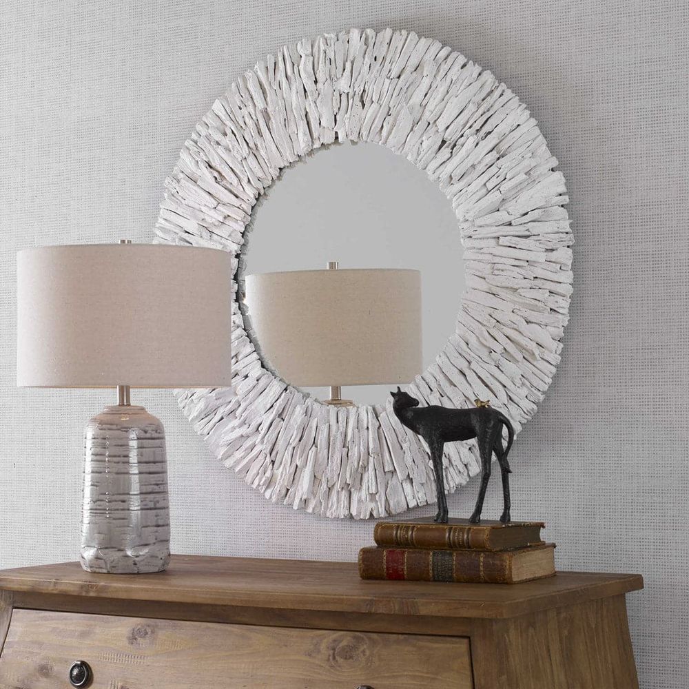 Uttermost Teak Branch White Round Mirror-Uttermost-UTTM-09808-Mirrors-3-France and Son