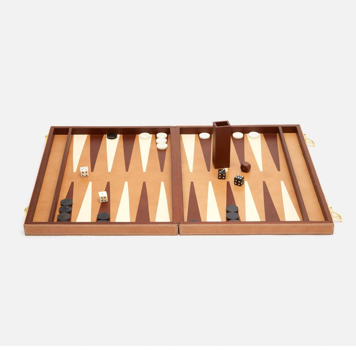 Grantham, Beige/Aged Camel, Backgammon Game Set, Large, Hair-On-Hide/Full-Grain Leather