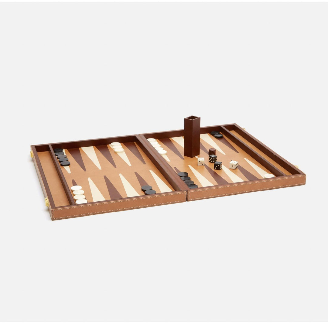 Grantham, Beige/Aged Camel, Backgammon Game Set, Large, Hair-On-Hide/Full-Grain Leather