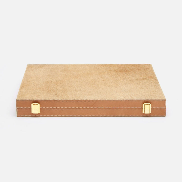 Grantham, Beige/Aged Camel, Backgammon Game Set, Large, Hair-On-Hide/Full-Grain Leather