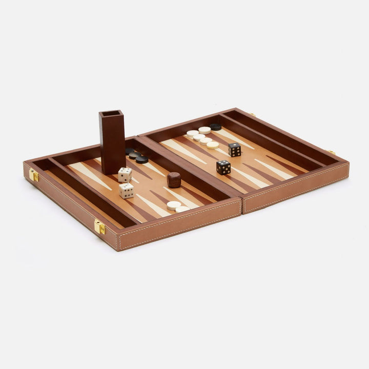 Grantham, Beige/Aged Camel, Backgammon Game Set, Small, Hair-On-Hide/Full-Grain Leather