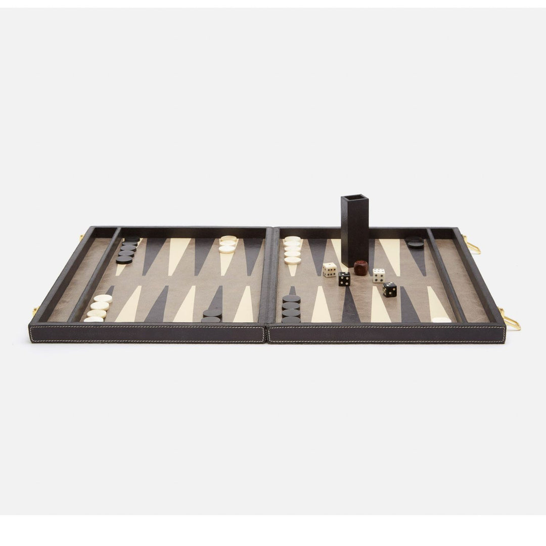 Grantham, Gray/Charcoal, Backgammon Game Set, Large, Hair-On-Hide/Full-Grain Leather