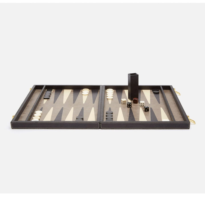 Grantham, Gray/Charcoal, Backgammon Game Set, Large, Hair-On-Hide/Full-Grain Leather