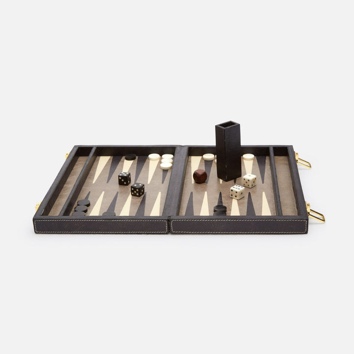Grantham, Gray/Charcoal, Backgammon Game Set, Small, Hair-On-Hide/Full-Grain Leather