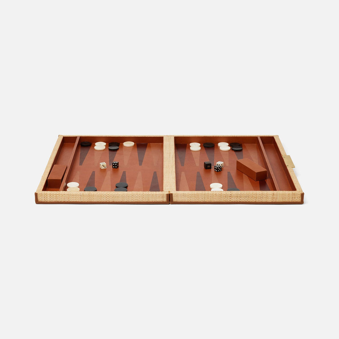 Hanford, Natural/Saddle, Backgammon Game Set, Large, Raffia/Leather