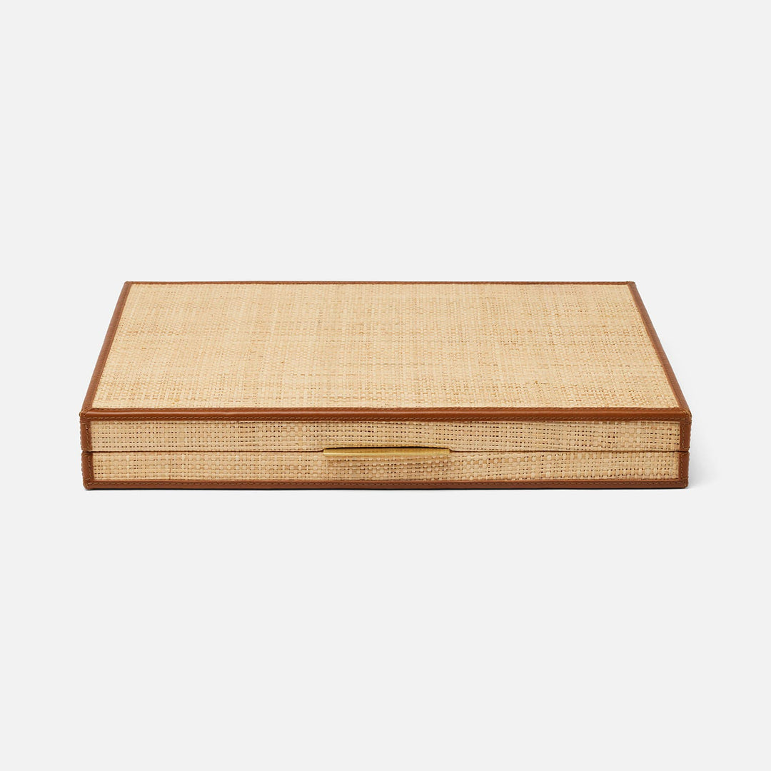 Hanford, Natural/Saddle, Backgammon Game Set, Large, Raffia/Leather