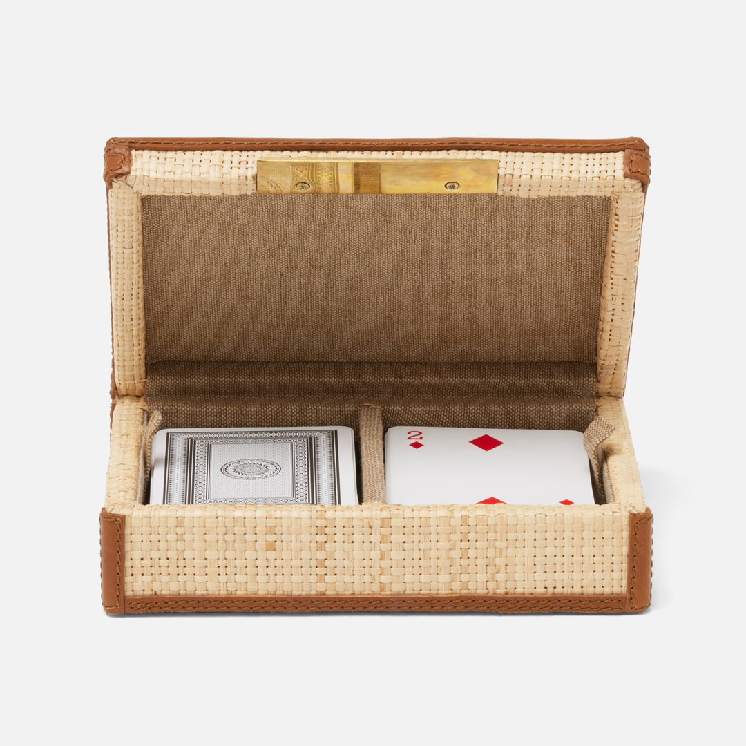 Hanford, Natural/Saddle, Card Box, Raffia/Leather