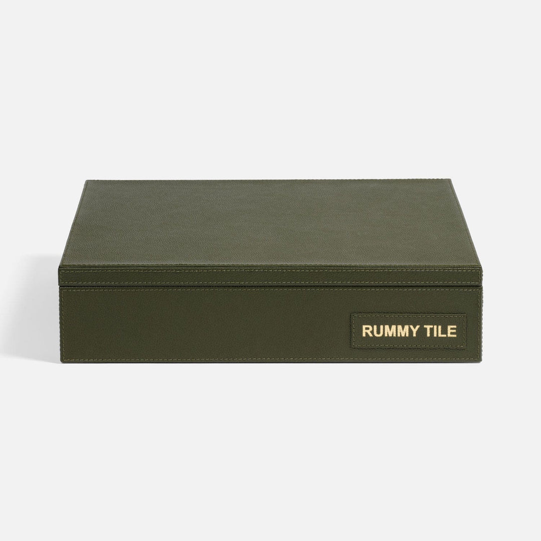 Lecco, Forest, Rummy Tile Game Set, Full-Grain Leather