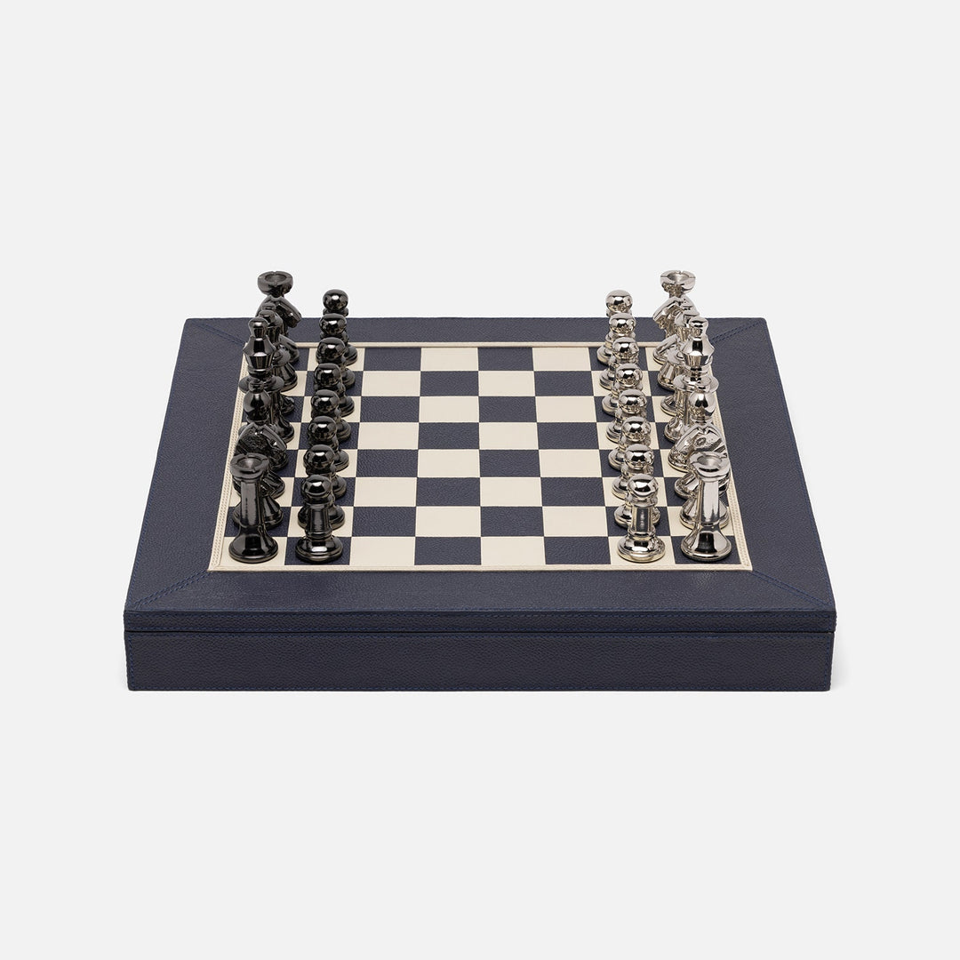 Lecco, Navy, Chess Game Set, Full-Grain Leather