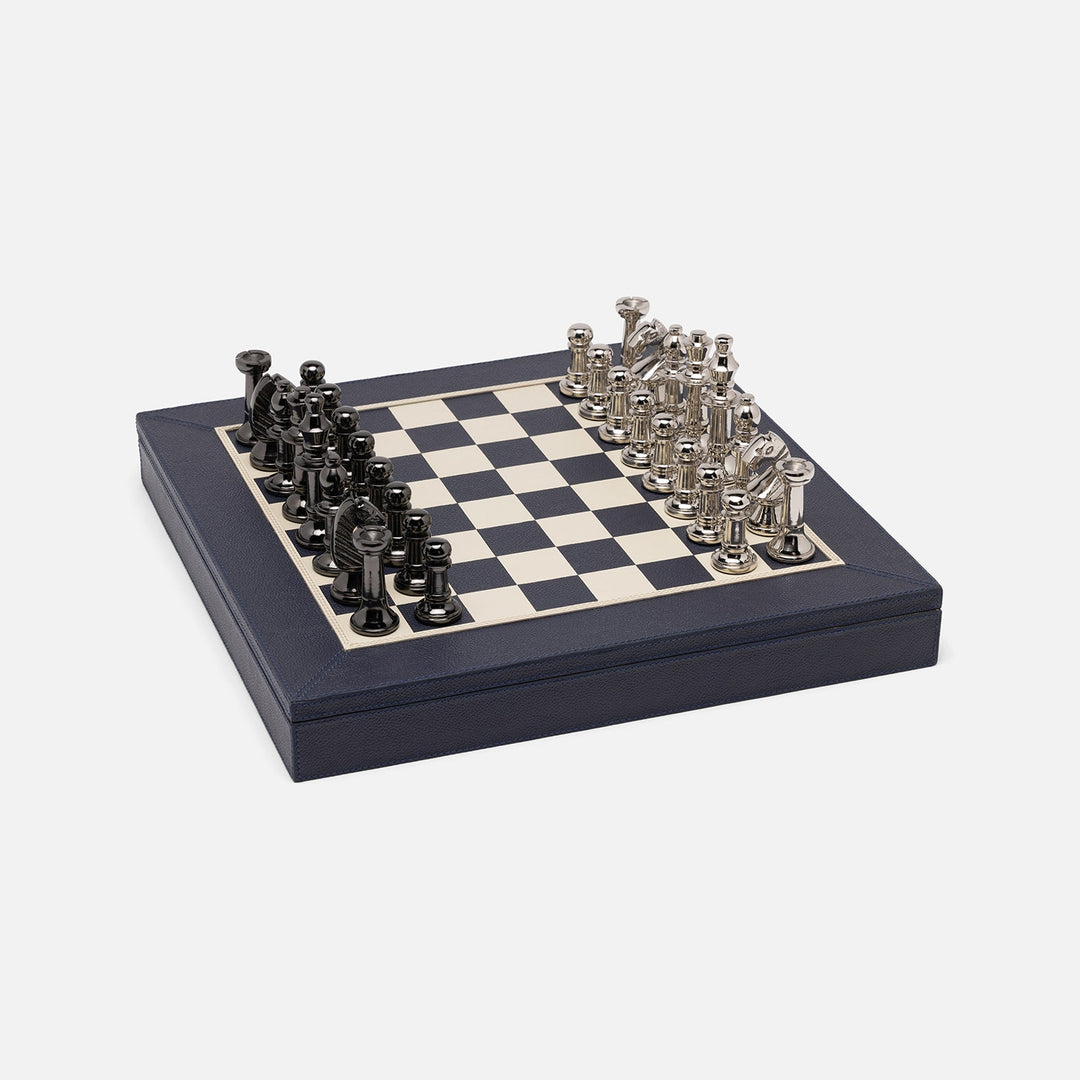 Lecco, Navy, Chess Game Set, Full-Grain Leather