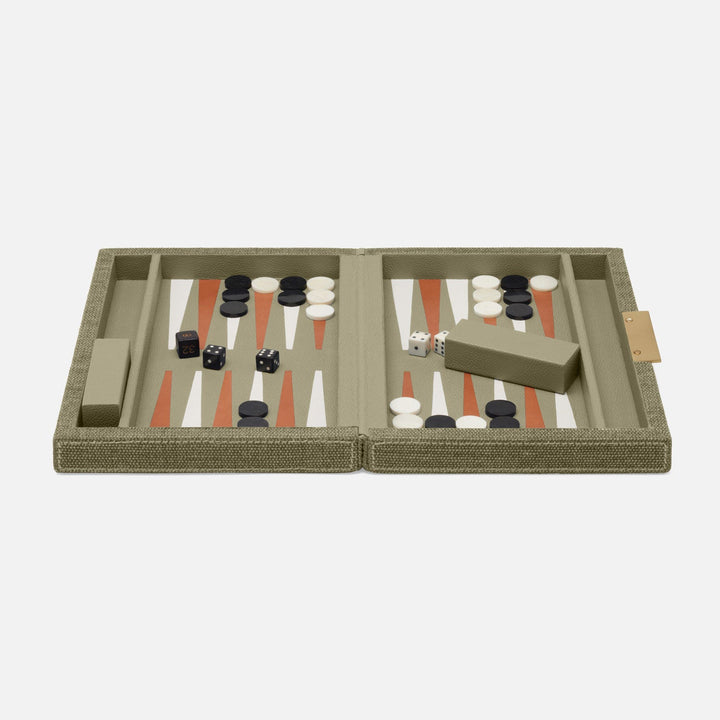 Preston, Dark Green, Backgammon Game Set, Small, Cotton Jute