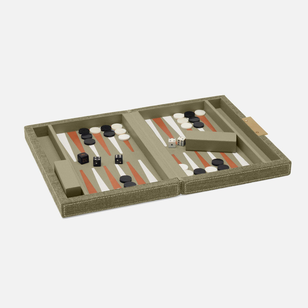 Preston, Dark Green, Backgammon Game Set, Small, Cotton Jute