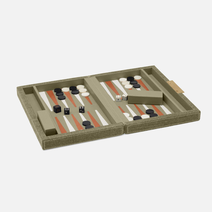 Preston, Dark Green, Backgammon Game Set, Small, Cotton Jute