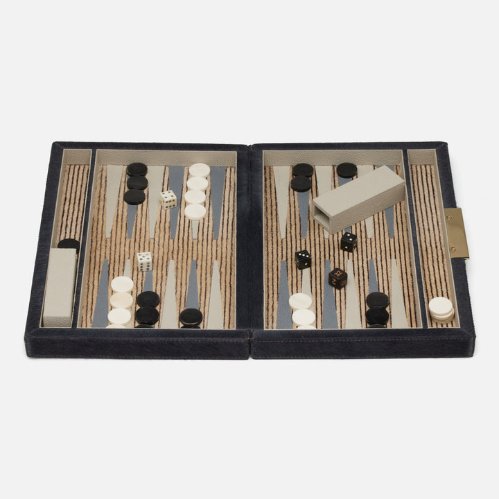 Castelo, Midnight, Backgammon, Game Set, Small, Hair-On-Hide