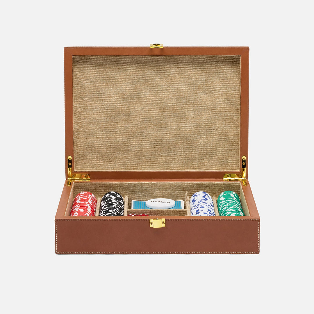 Grantham, Beige/Aged Camel, Poker Game Set, Hair-On-Hide/Full-Grain Leather