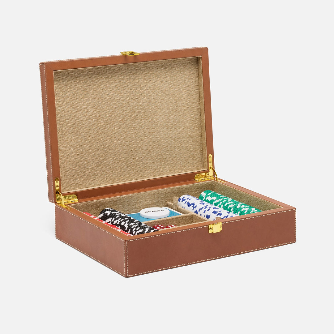 Grantham, Beige/Aged Camel, Poker Game Set, Hair-On-Hide/Full-Grain Leather