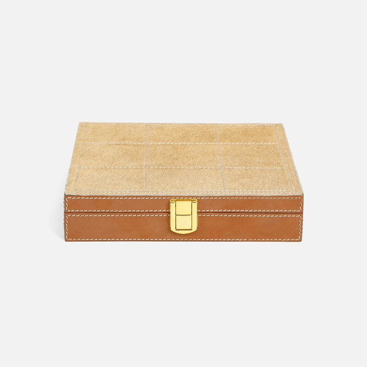 Grantham, Beige/Aged Camel, Tic-Tac-Toe, Hair-On-Hide/Full-Grain Leather
