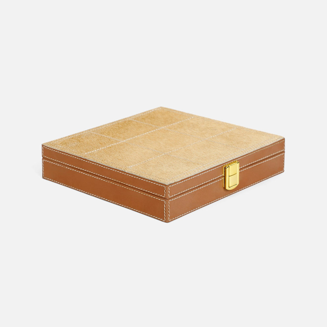 Grantham, Beige/Aged Camel, Tic-Tac-Toe, Hair-On-Hide/Full-Grain Leather