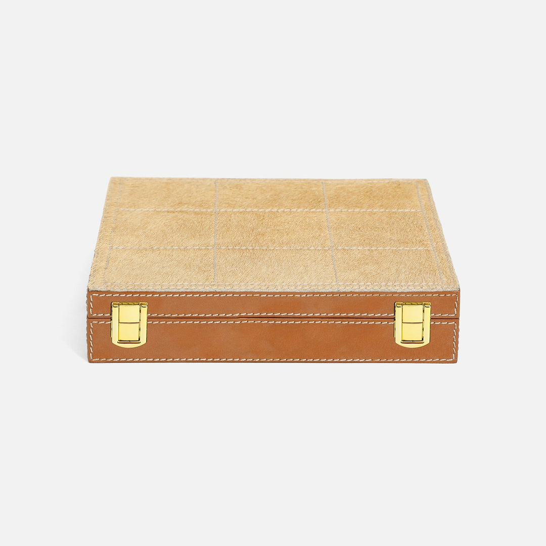 Grantham, Beige/Aged Camel, Tic-Tac-Toe, Xlarge, Hair-On-Hide/Full-Grain Leather