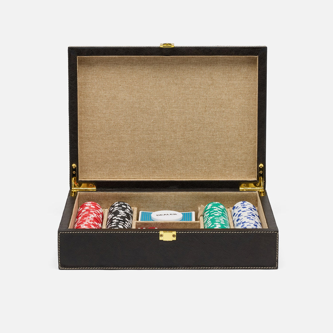 Grantham, Gray/Charcoal, Poker Game Set, Hair-On-Hide/Full-Grain Leather