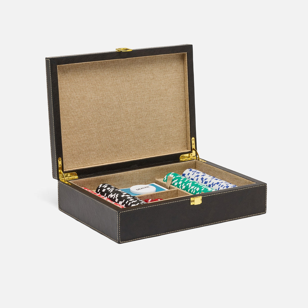Grantham, Gray/Charcoal, Poker Game Set, Hair-On-Hide/Full-Grain Leather