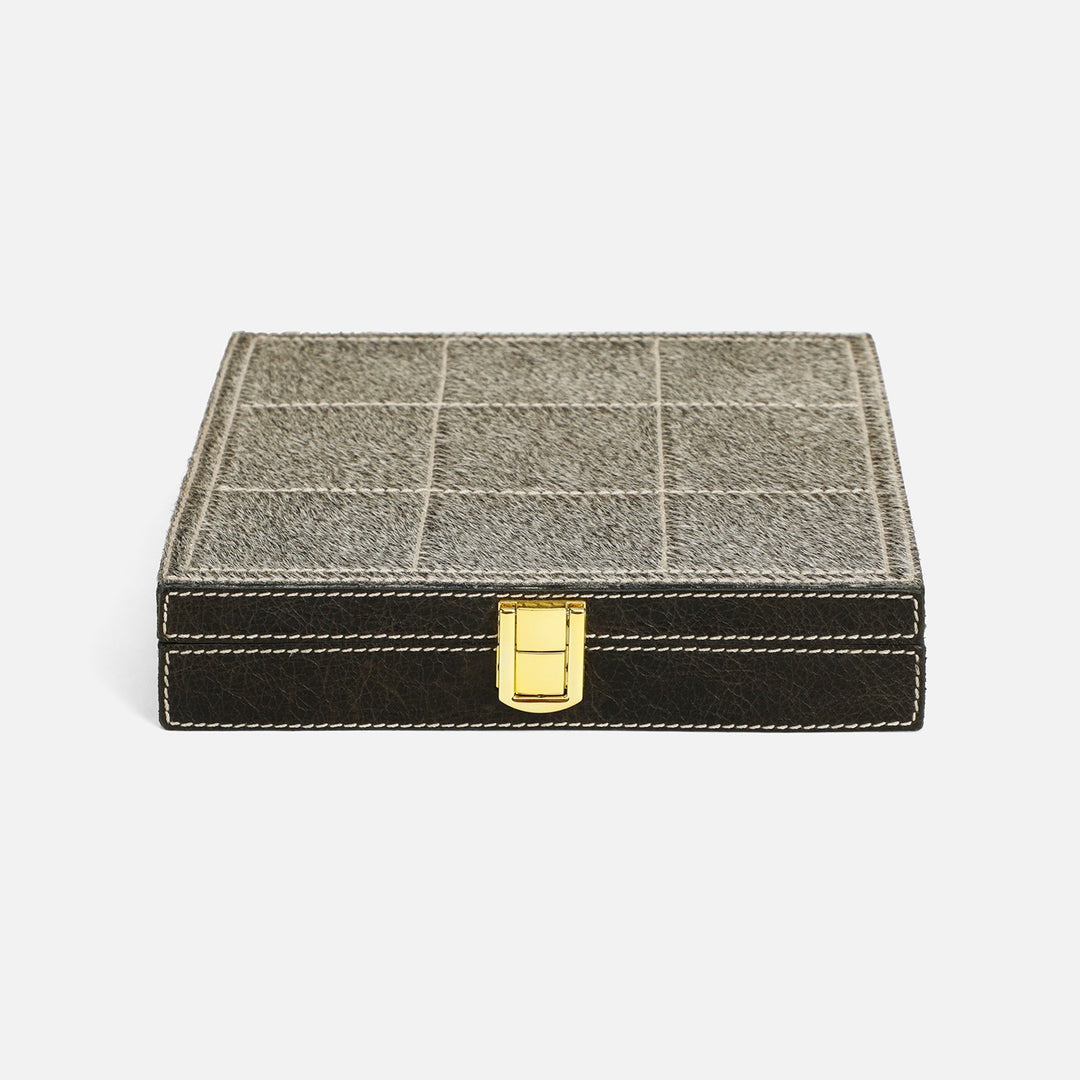 Grantham, Gray/Charcoal, Tic-Tac-Toe, Hair-On-Hide/Full-Grain Leather