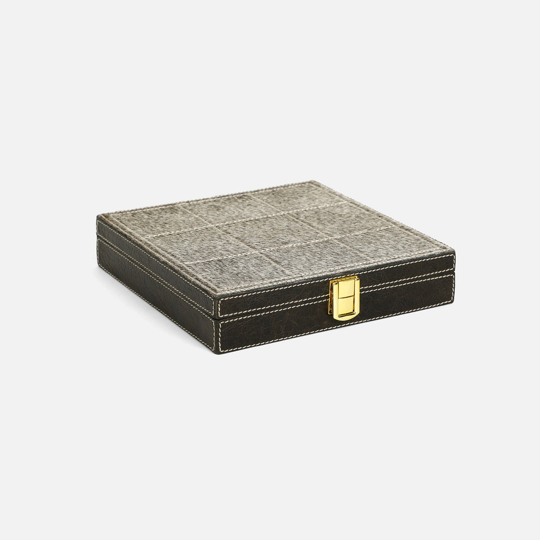 Grantham, Gray/Charcoal, Tic-Tac-Toe, Hair-On-Hide/Full-Grain Leather